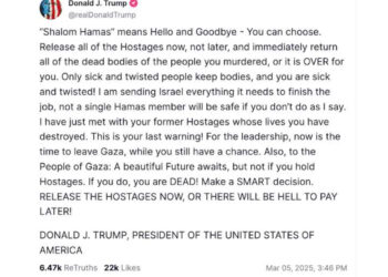 Trump sends new warning to Hamas over Gaza hostages