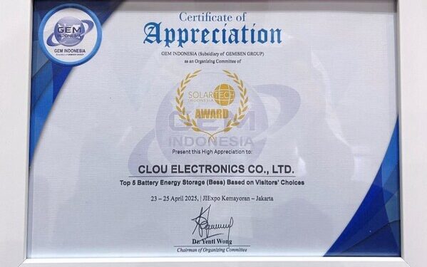 CLOU Electronics honored as a TOP 5 Battery & Energy Storage Innovation Company at Battery Energy Storage Indonesia 2025