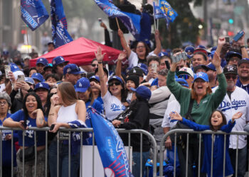 Huge crowds salute LA Dodgers in championship parade